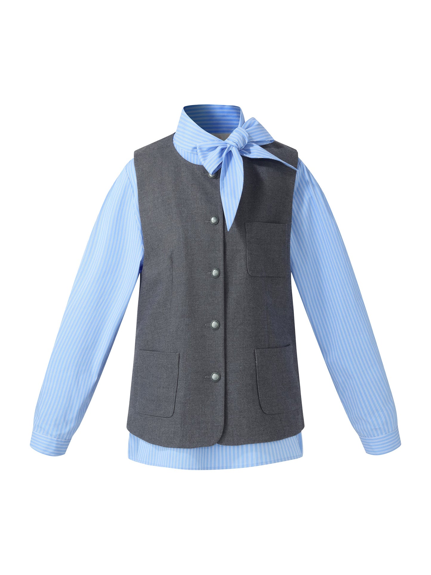 Wool Blend Vest And Blouse Two-Piece Set