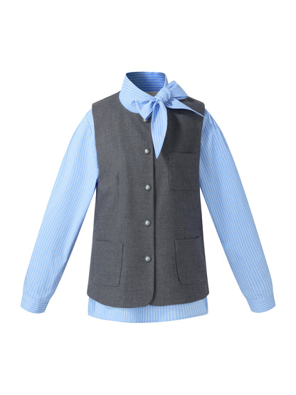 Wool Blend Vest And Blouse Two-Piece Set