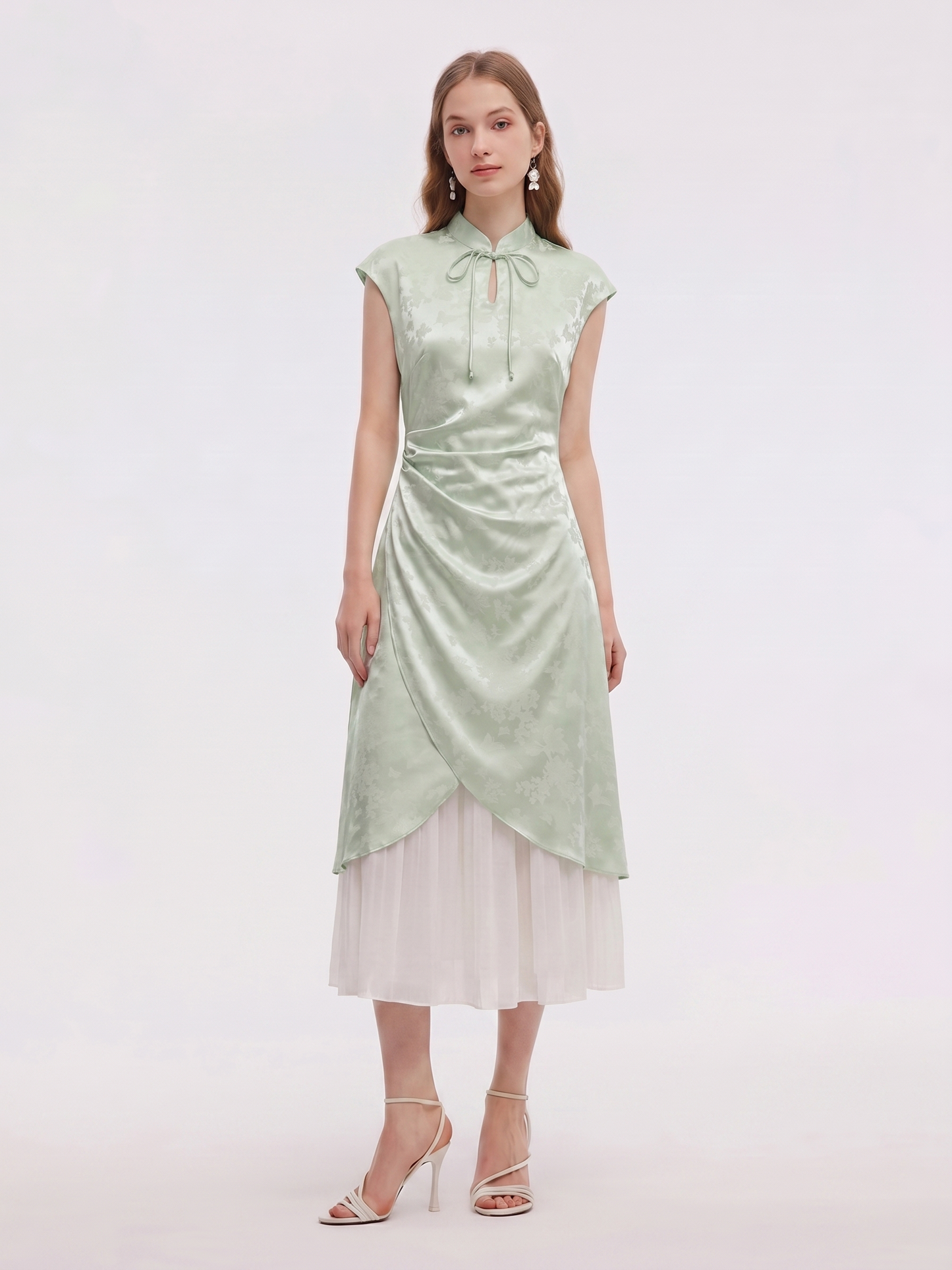Jacquard Patchwork Women Qipao Maxi Dress