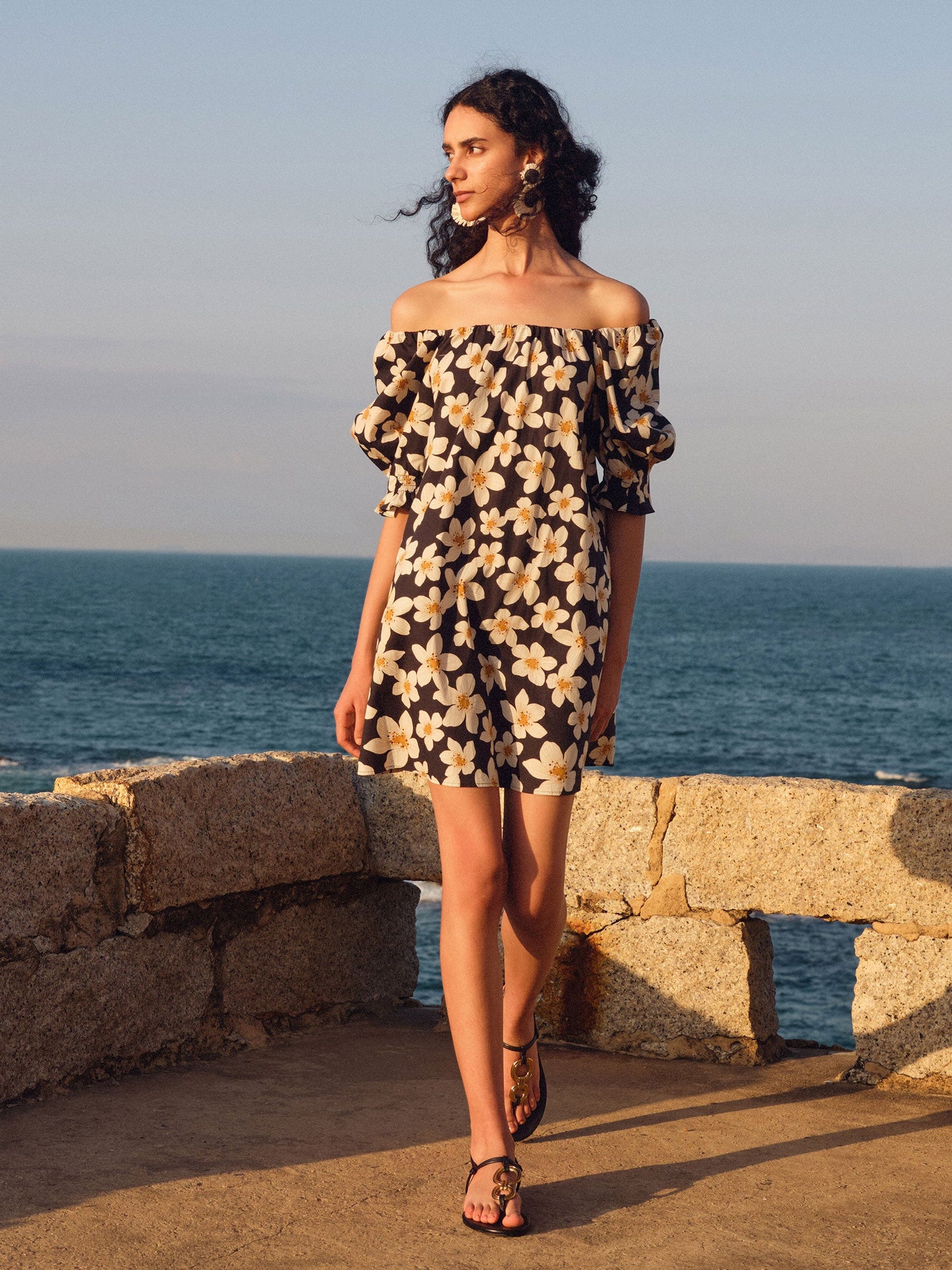 Cotton Floral Print Convertible Neckline Women Tunic Top