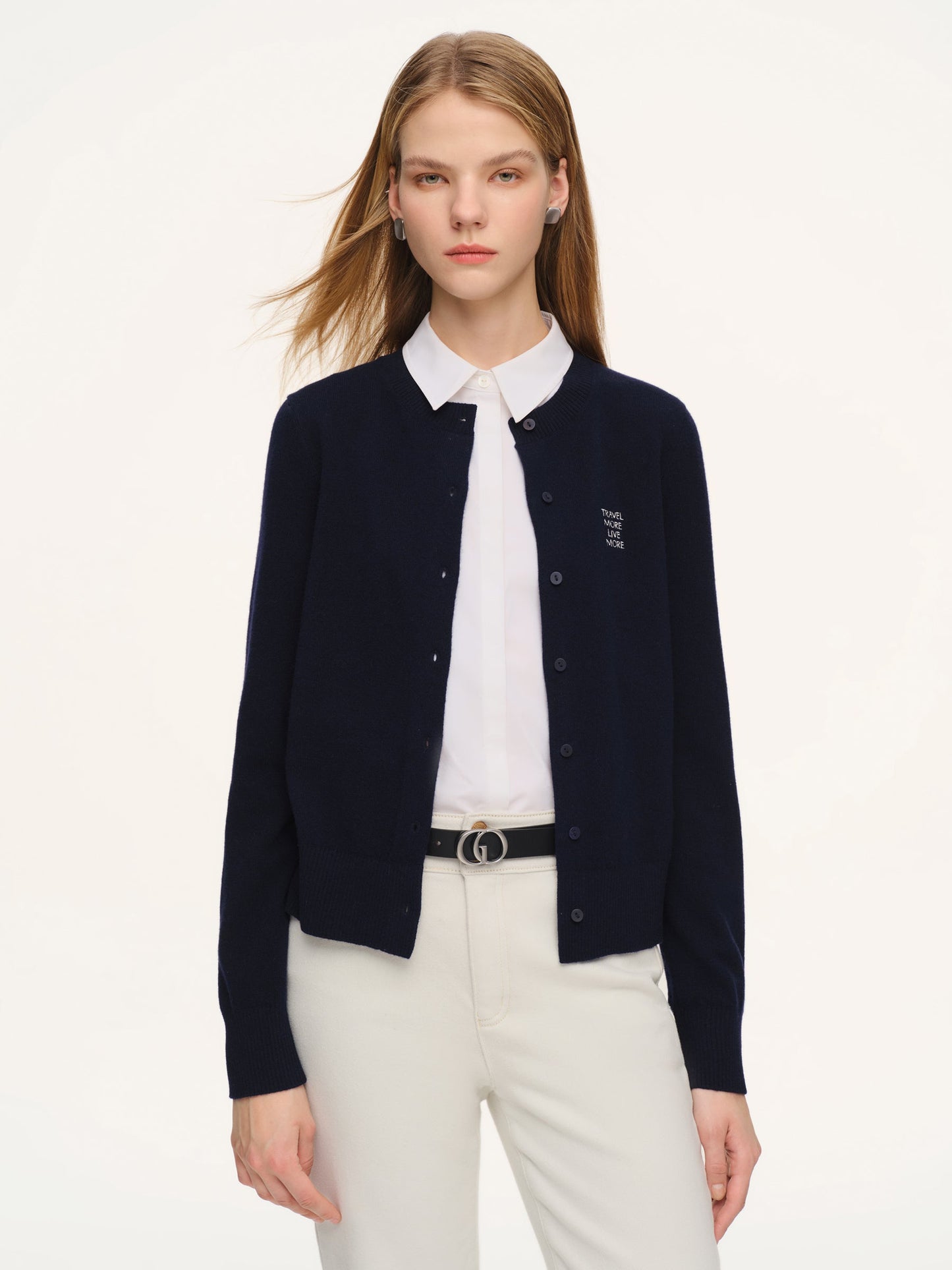 100% Wool Letter Embroidered Women Cardigan