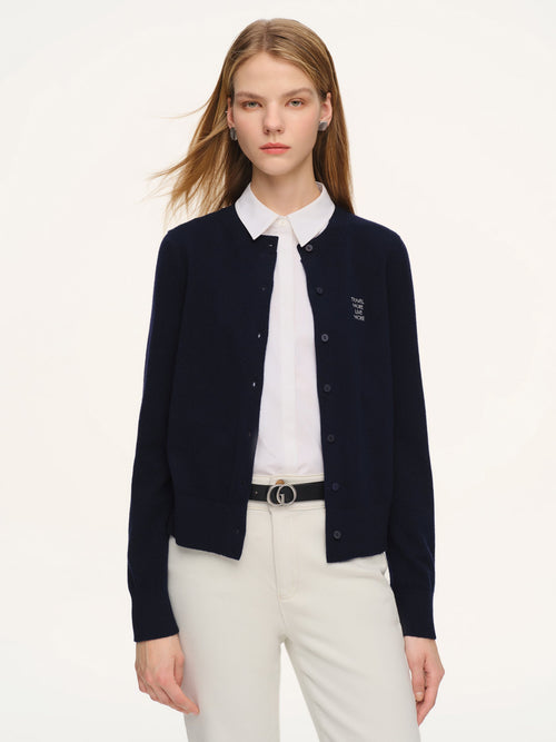 100% Wool Letter Embroidered Women Cardigan
