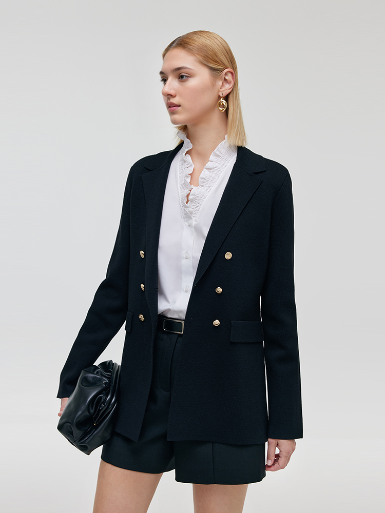 Stretch Lapel Women Knit Blazer