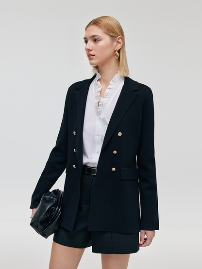 Stretch Lapel Women Knit Blazer