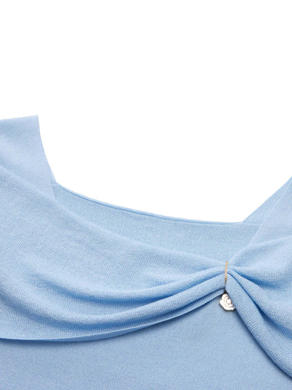 Lyocell Blend Off Shoulder Women Knit Top With Detachable Magnetic Flower