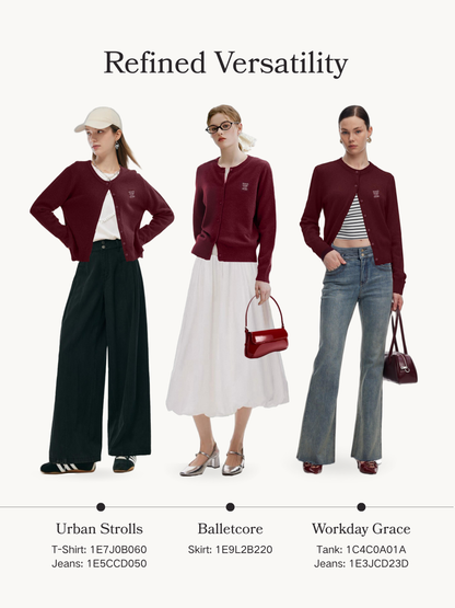 100% Wool Letter Embroidered Women Cardigan