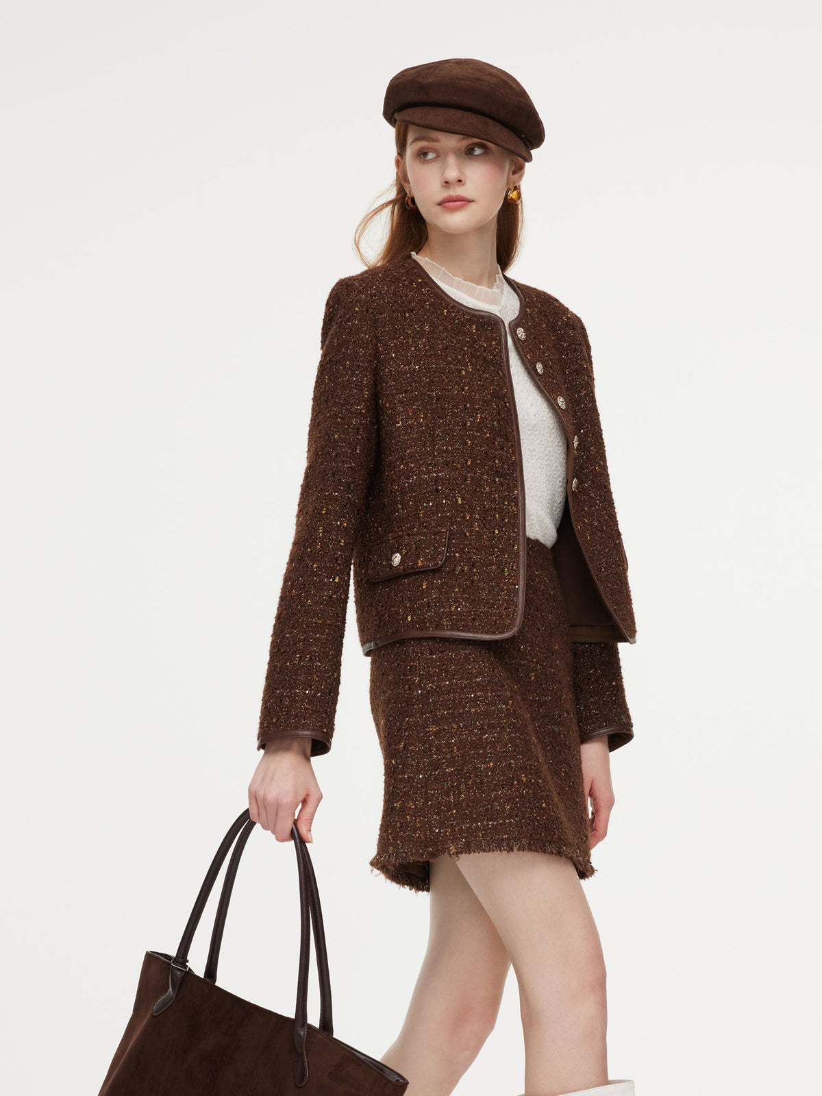 [Preview] Wool Blend Tweed Sequins Women Jacket