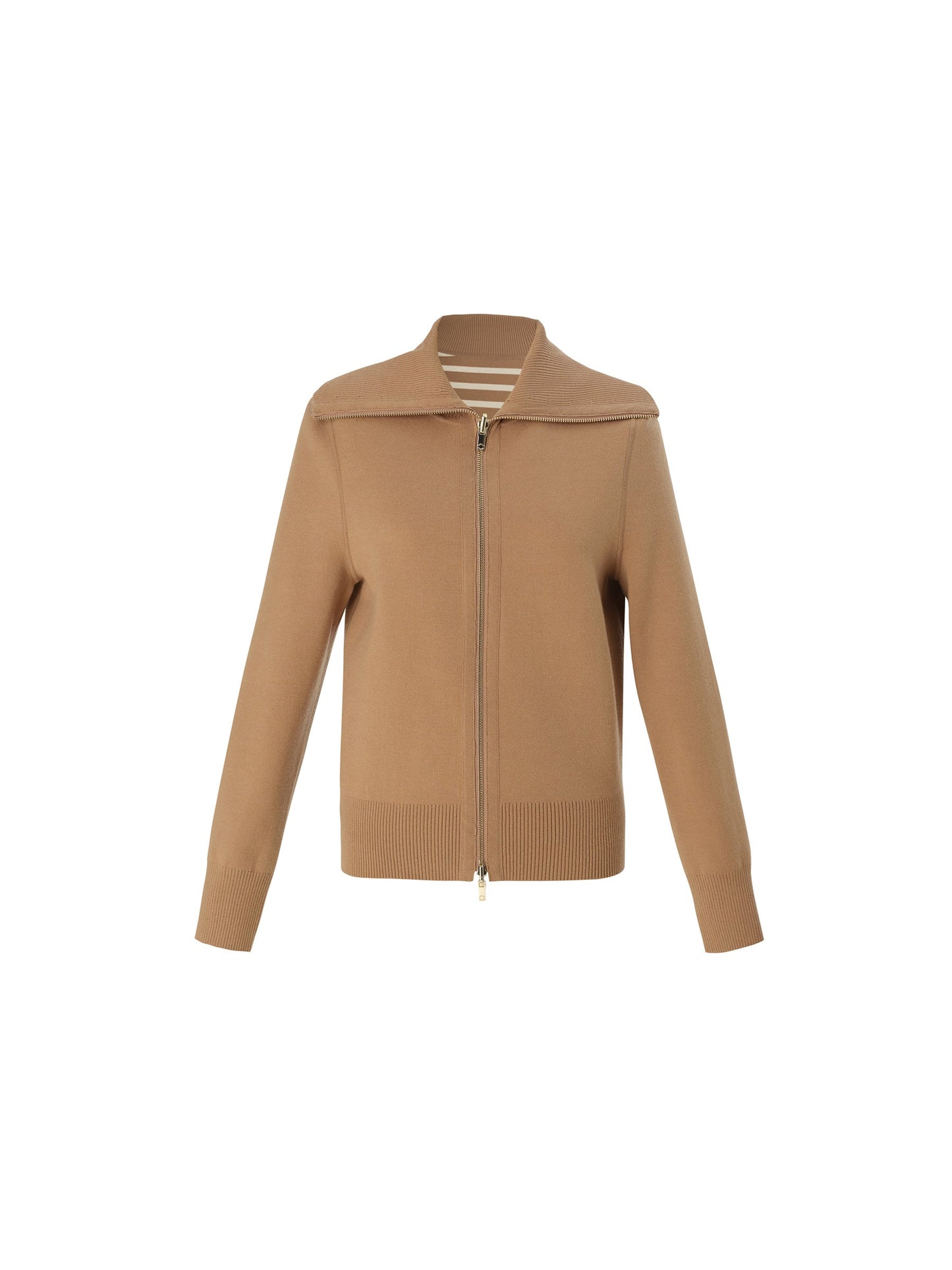 Lyocell Wool Blend Stripe Reversible Zip-Up Women Cardigan