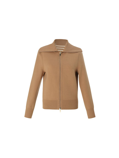 Lyocell Wool Blend Stripe Reversible Zip-Up Women Cardigan
