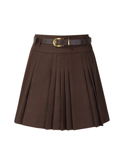A-Line Pleated Women Skirt With Belt