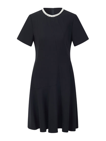 Triacetate Blend Beaded Neck Women Mini Dress