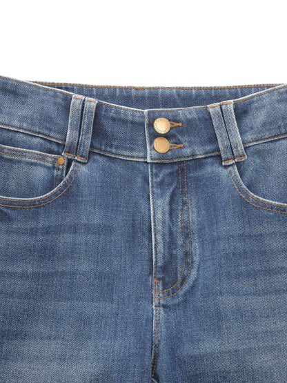Lyocell Blend Denim Women Flared Palazzo Jeans With Belt