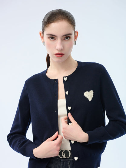 Tencel Wool Blend Heart Print Women Cardigan