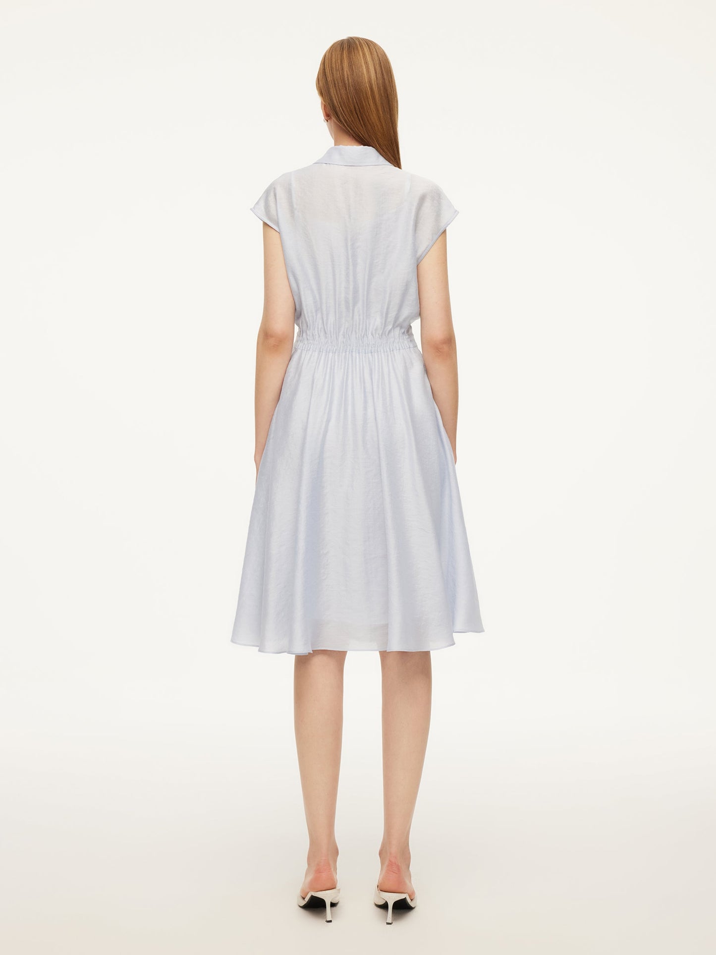 Tencel Acetate Linen Blend Cap Sleeve Women Midi Shirt Dress