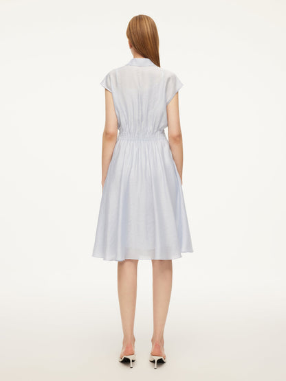 Tencel Acetate Linen Blend Cap Sleeve Women Midi Shirt Dress
