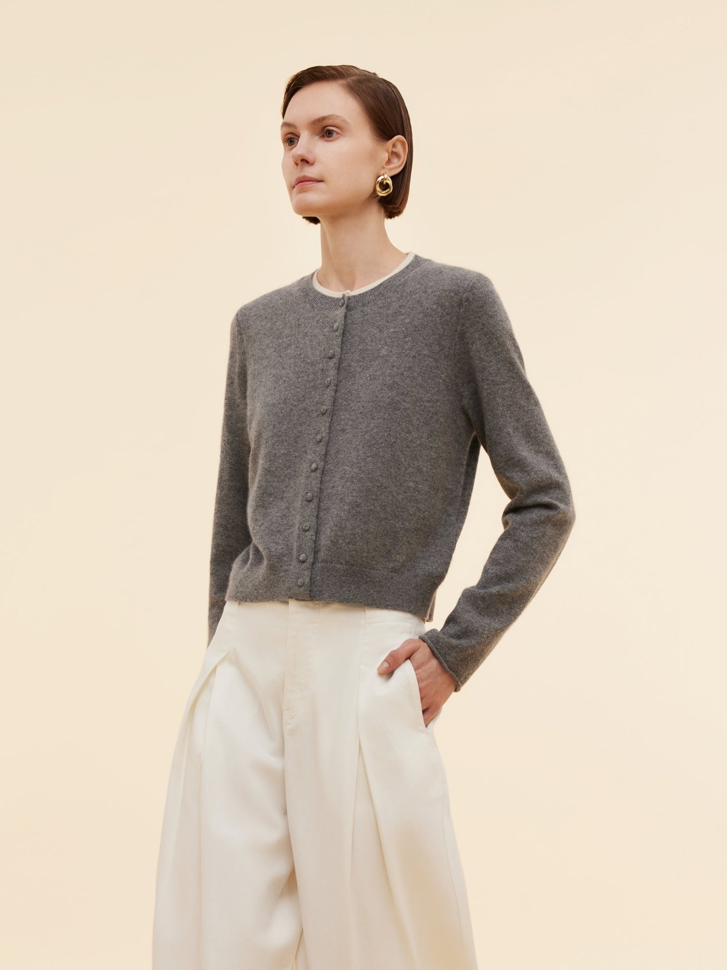 100% Cashmere Faux Two-Piece Women Cardigan