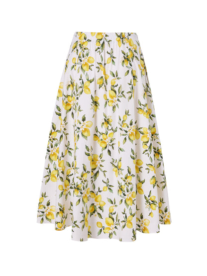 Cotton Lemon Print Women A-Line Skirt