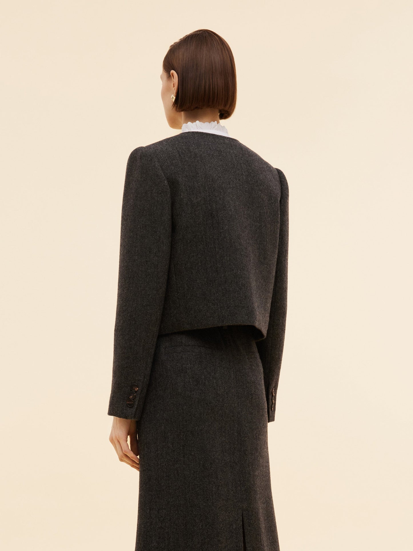 100% Washable Wool Double Breasted Women Crop Jacket