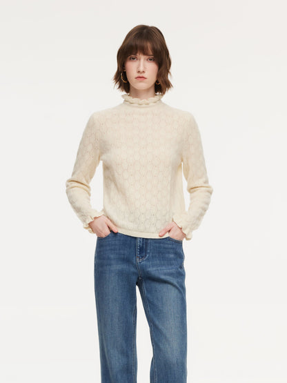 100% Cashmere Ruffle Neck Women Sweater