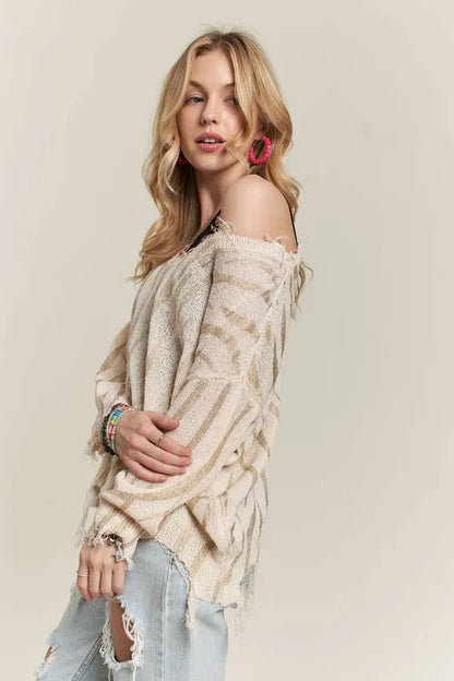 ADORA Frayed Zebra Knit Top