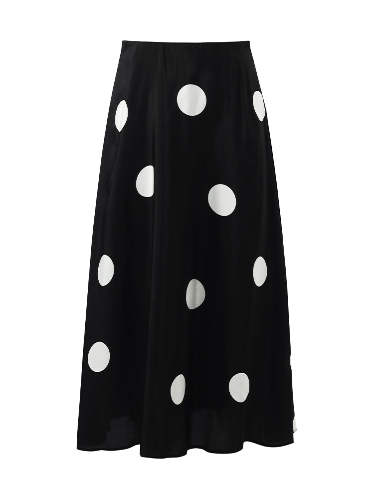 16 Momme Mulberry Silk Polka Dots Print A-Line Women Half Skirt