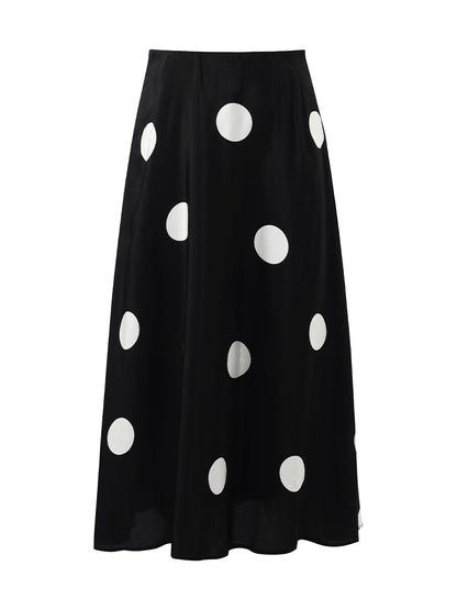 16 Momme Mulberry Silk Polka Dots Print A-Line Women Half Skirt