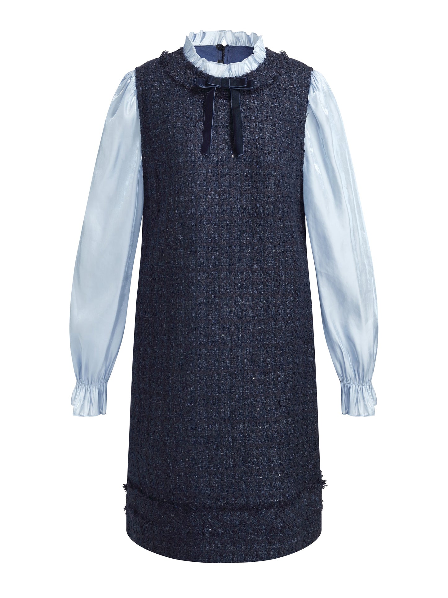 Wool Blend Tweed Sequins Faux-Layered Women Mini Dress