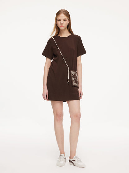 Round Neck Women Long T-Shirt With Crossbody Bag