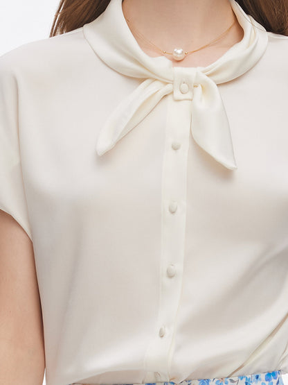 22MM Mulberry Silk Women Bow Tie Neck Shirt