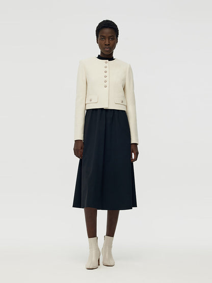Wool Crop Jacket And Midi Dress Two-Piece Set
