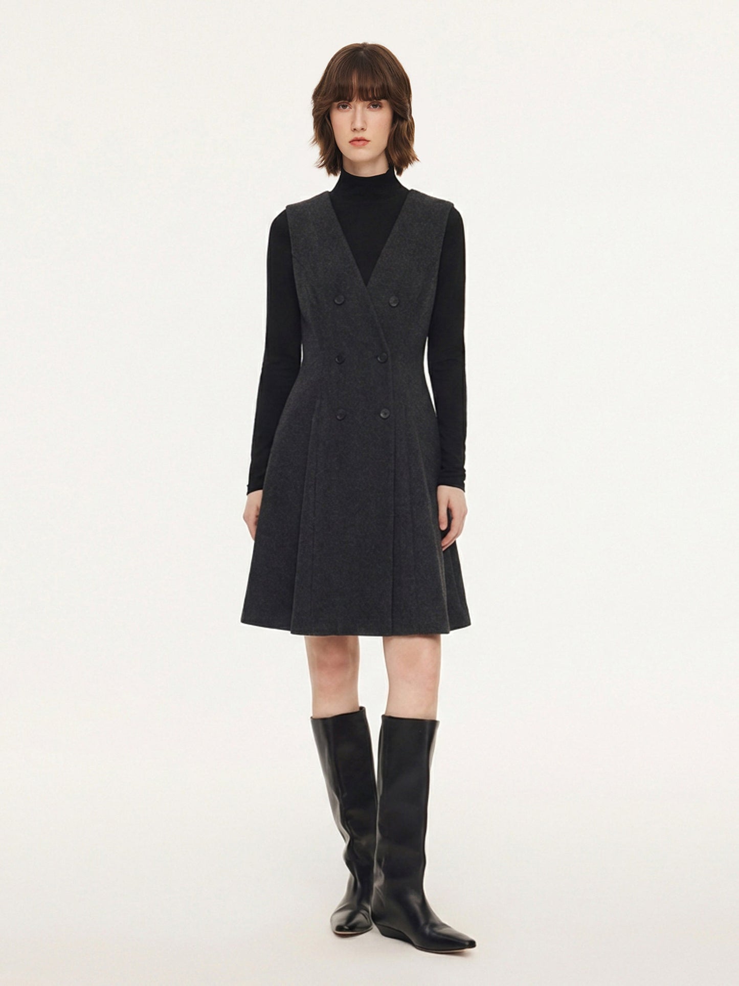 Vest Dress And Mock Neck Knit Top Two-Piece Set