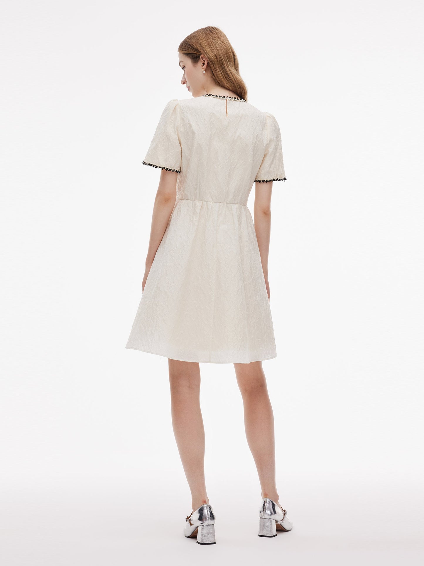 Jacquard Round Neck Women Mini Dress