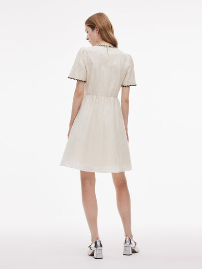 Jacquard Round Neck Women Mini Dress