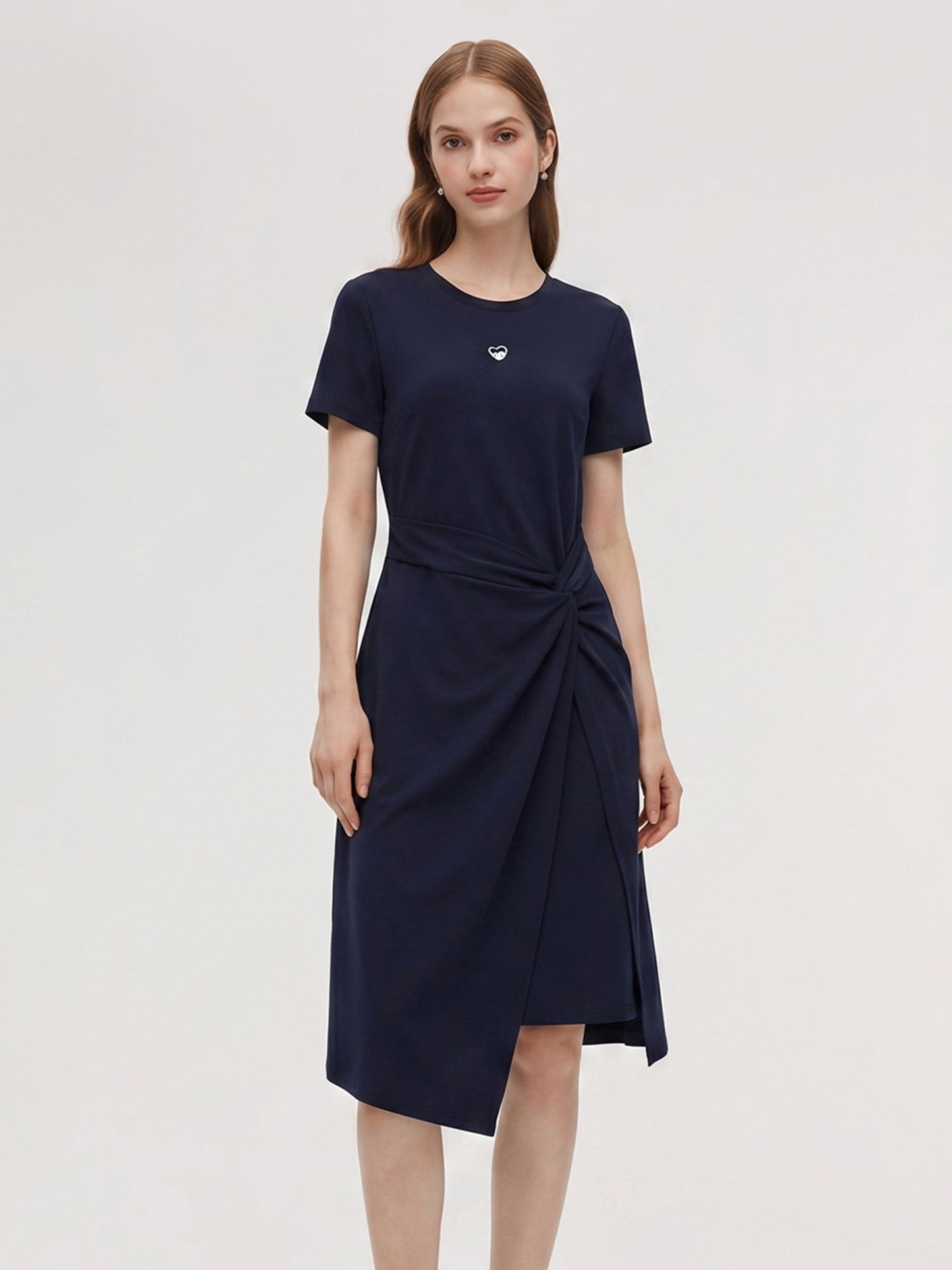 Side Twist Asymmetrical Hem Women Knit Midi Dress