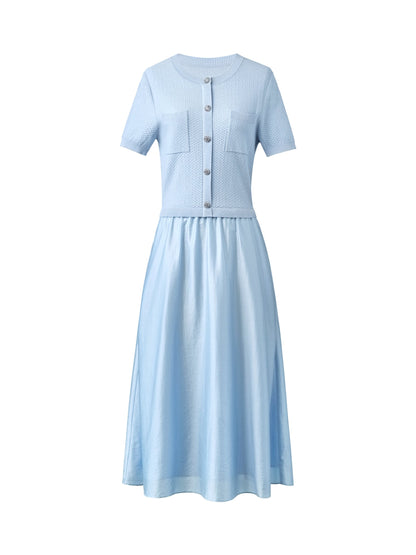 Lyocell Blend Patchwork Women Midi Dress