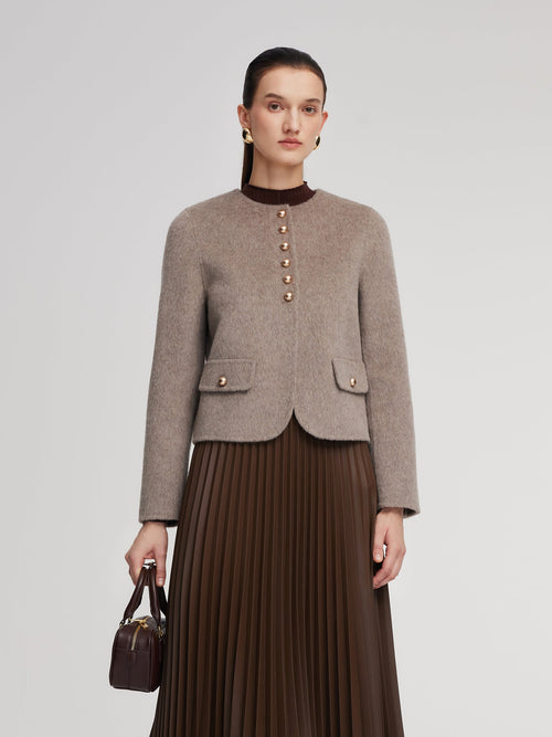 Alpaca Wool Blend Round Neck Women Jacket