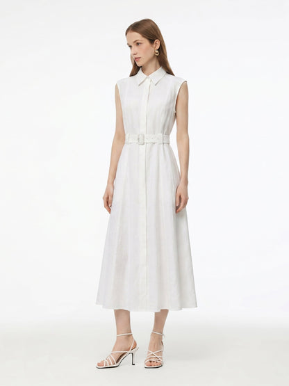 100% Linen Women Maxi Shirt Dress With Belt And Slip Lining