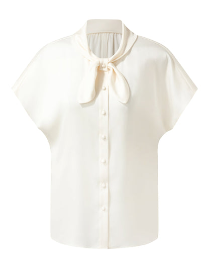 22MM Mulberry Silk Women Bow Tie Neck Shirt