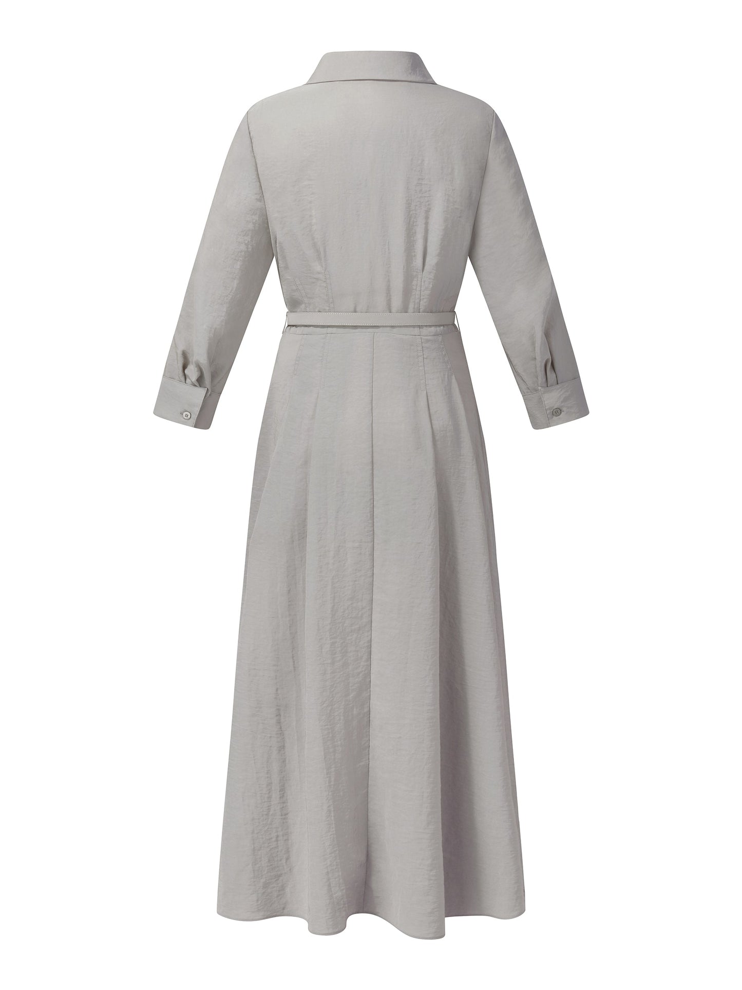 [Preview] Triacetate Blend Women Belted Maxi Shirt Dress