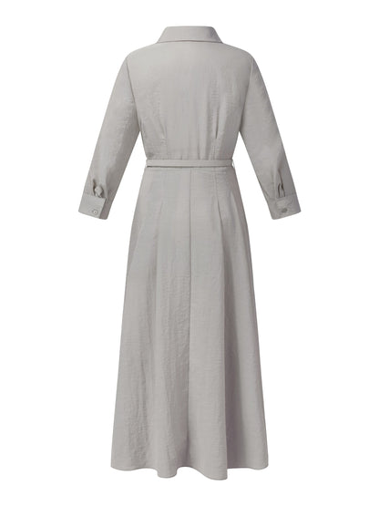 [Preview] Triacetate Blend Women Belted Maxi Shirt Dress