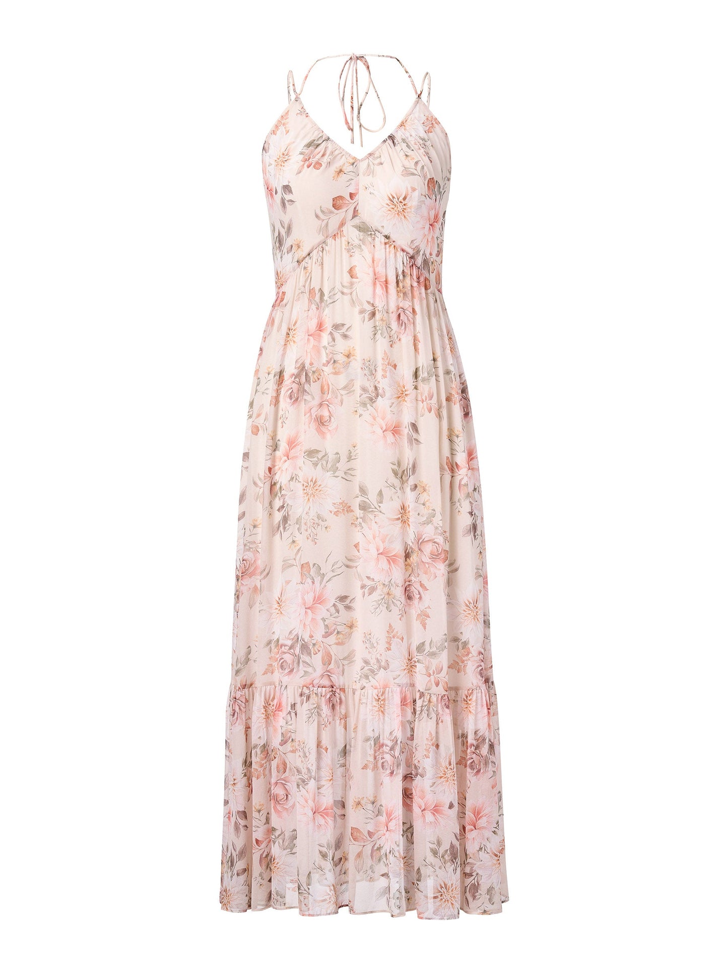 10MM Mulberry Silk Floral Print Women Strap Maxi Dress
