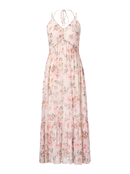 10MM Mulberry Silk Floral Print Women Strap Maxi Dress