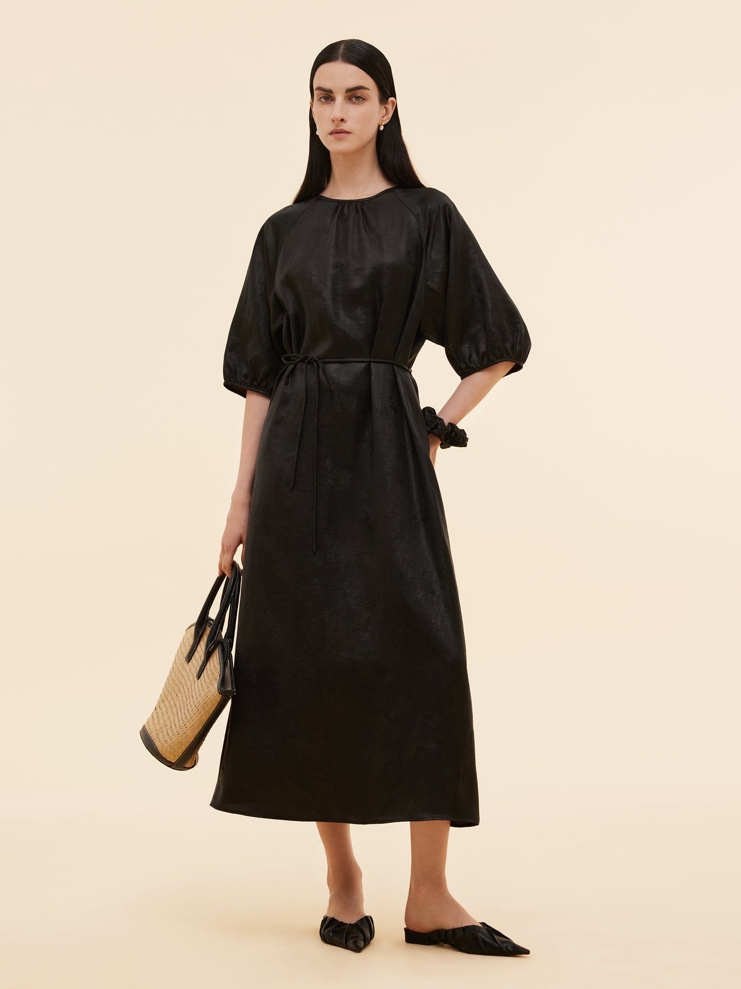 19MM Xiang Yun Silk Jacquard Women Self-Tie Belt Maxi Dress