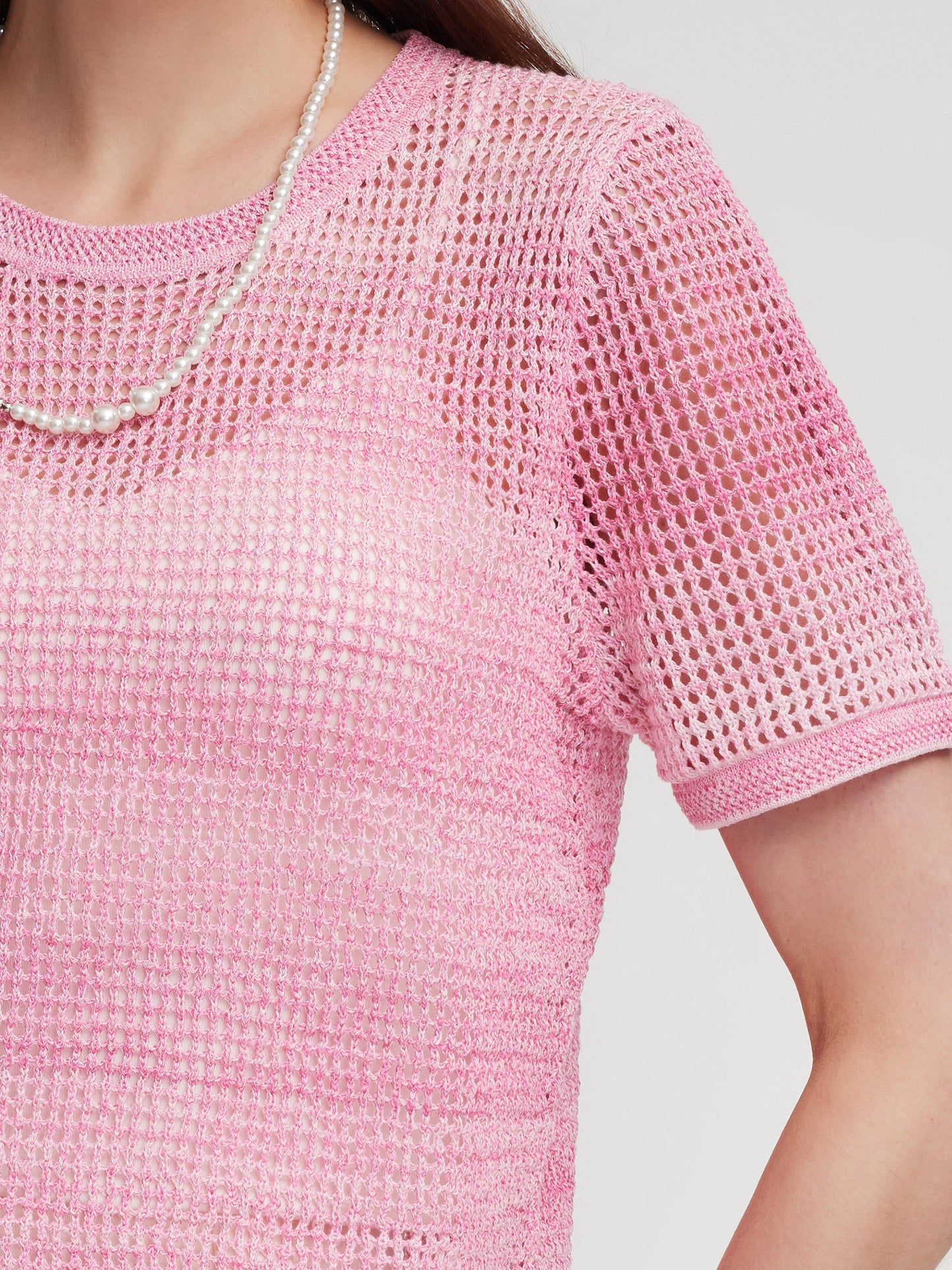 Gradient Openwork Knit Top And Knit Camisole Two-Piece Set