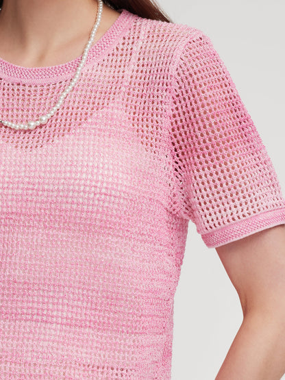 Gradient Openwork Knit Top And Knit Camisole Two-Piece Set