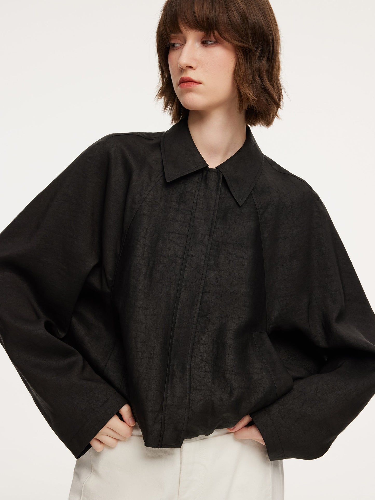 18MM Gambiered Canton Gauze Balloon Hem Women Jacket