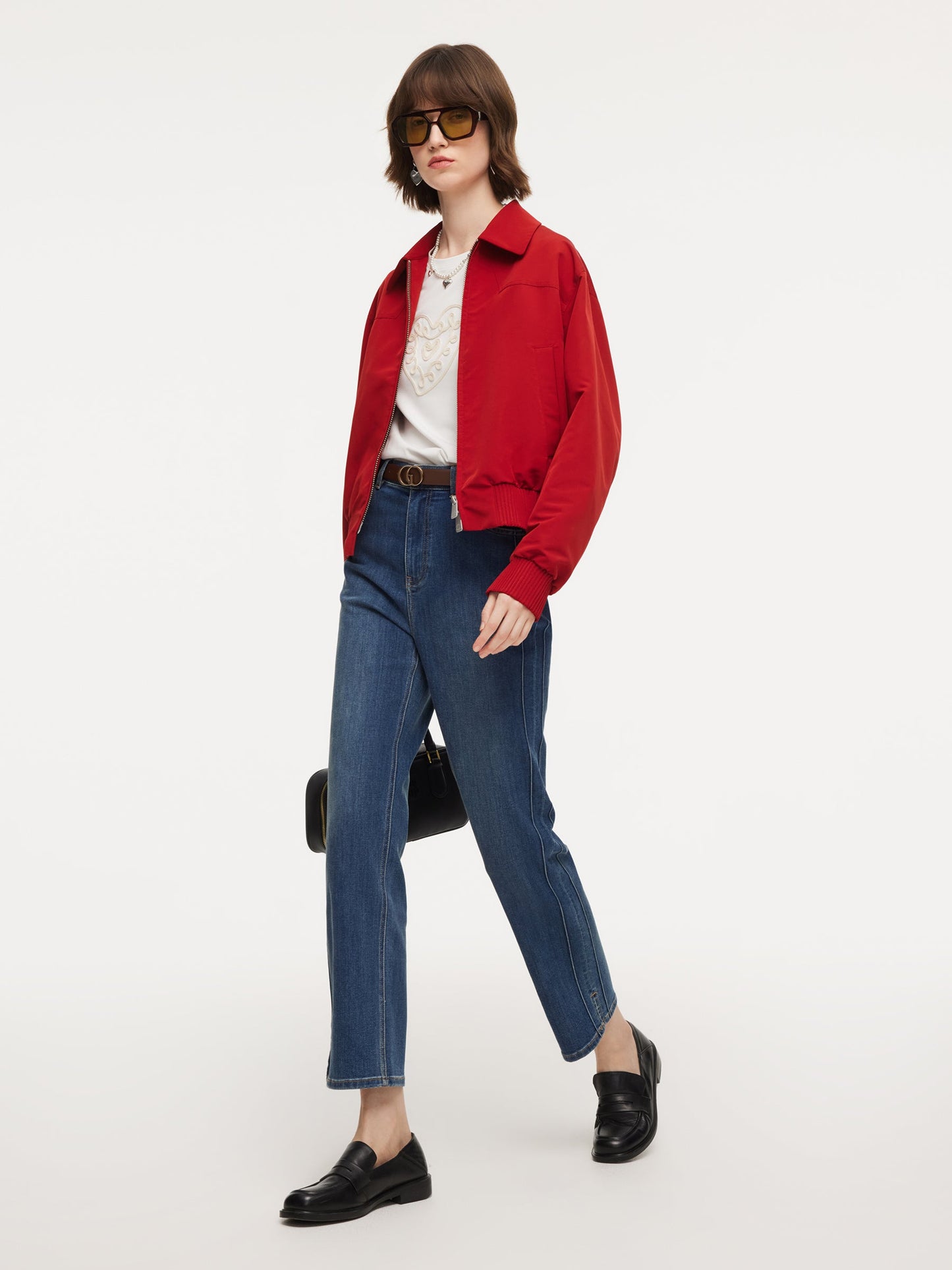 Acetate Blend Denim Adjustable Waist Women Ankle-Length Jeans