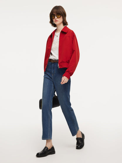 Acetate Blend Denim Adjustable Waist Women Ankle-Length Jeans