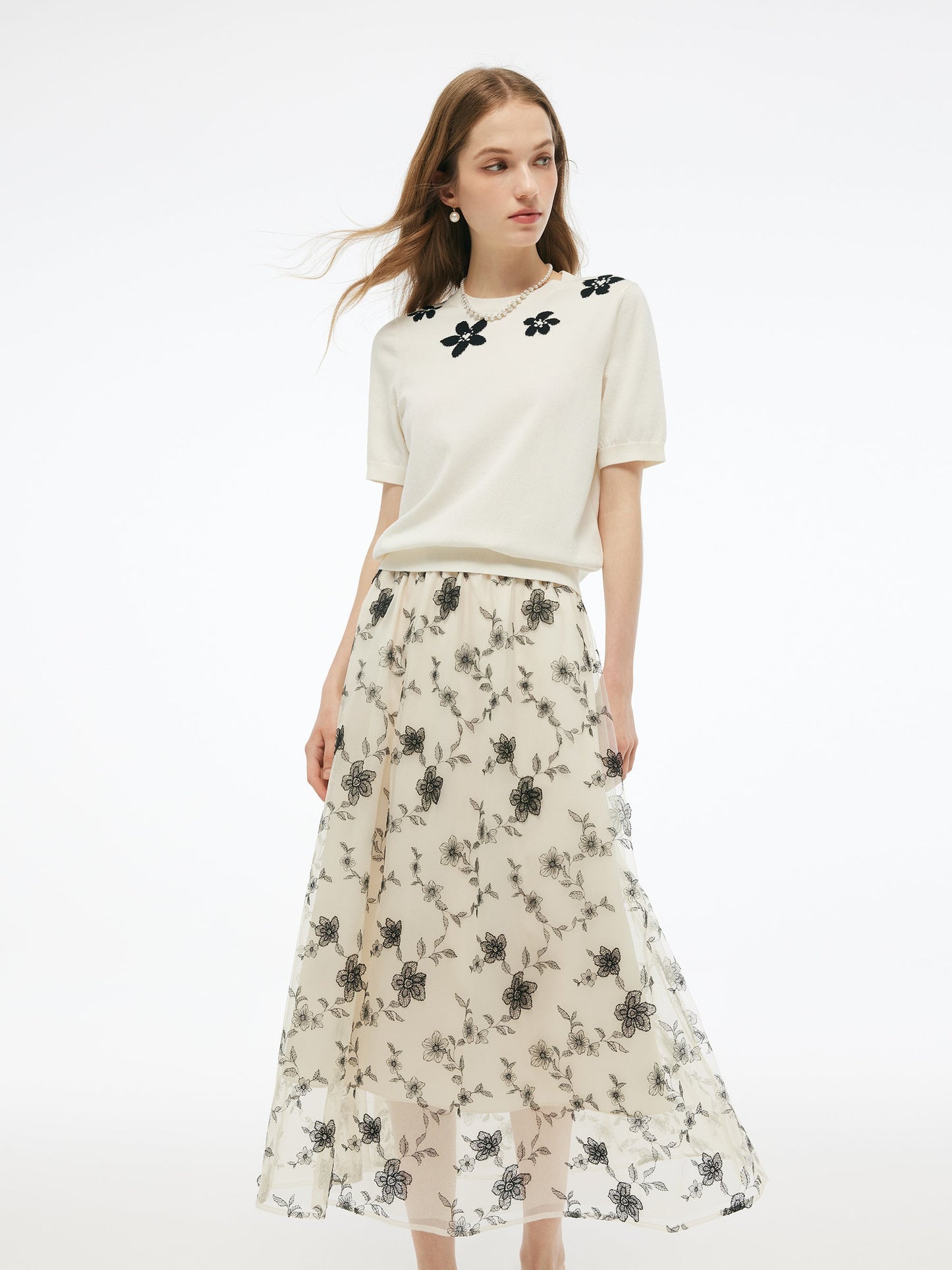 Tencel Blend Floral Jacquard Women Knit Top