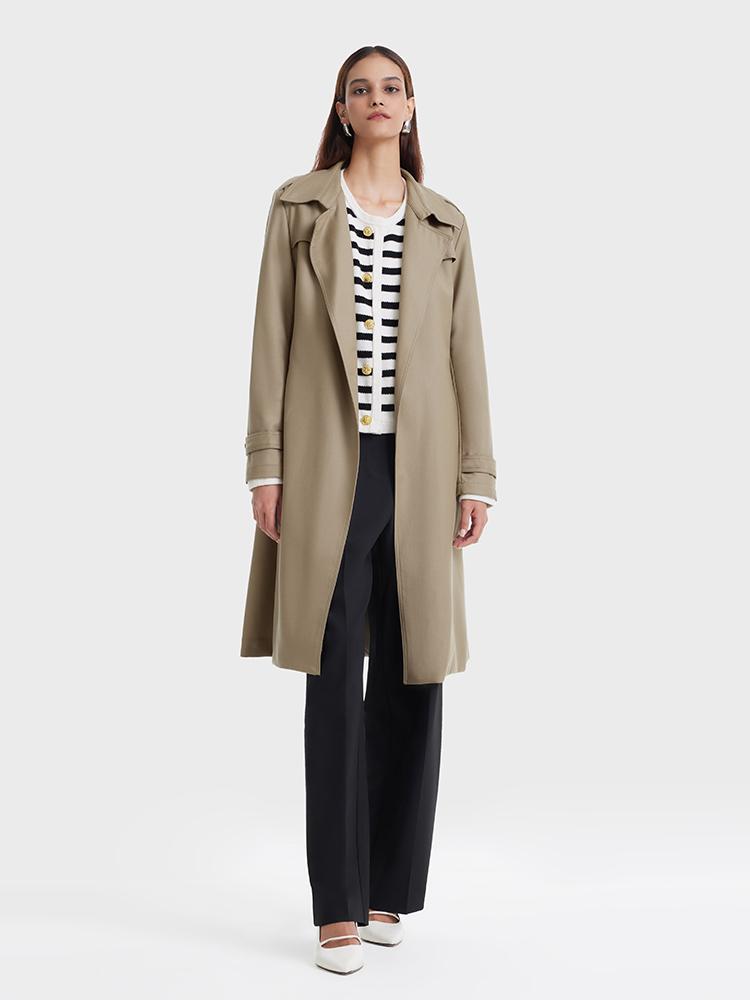 Worsted Woolen Women Trench Coat With Belt